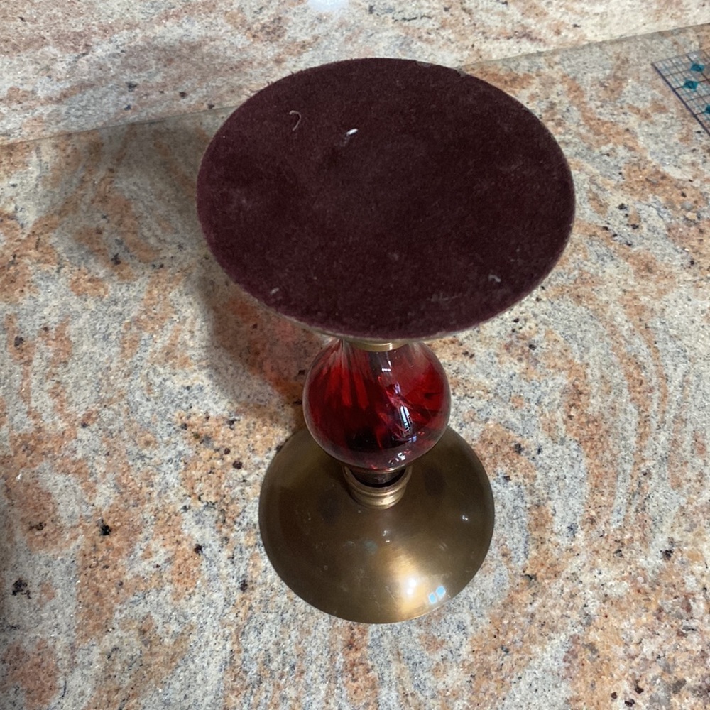 Ruby Red glass and brass candle holder. - Picture 3 of 3